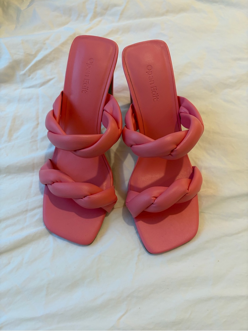 Open Edit Coral Pink Braided Strap Heeled Slides
